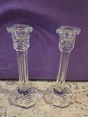 Waterford Crystal Pillar Candlestick Holder Set Excellent Condition